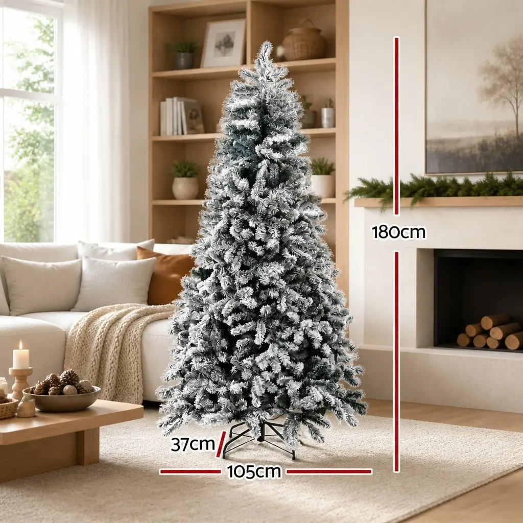 Christmas Tree Snow Flocked Pre-Lit 1.8m Green with 8 Light Modes