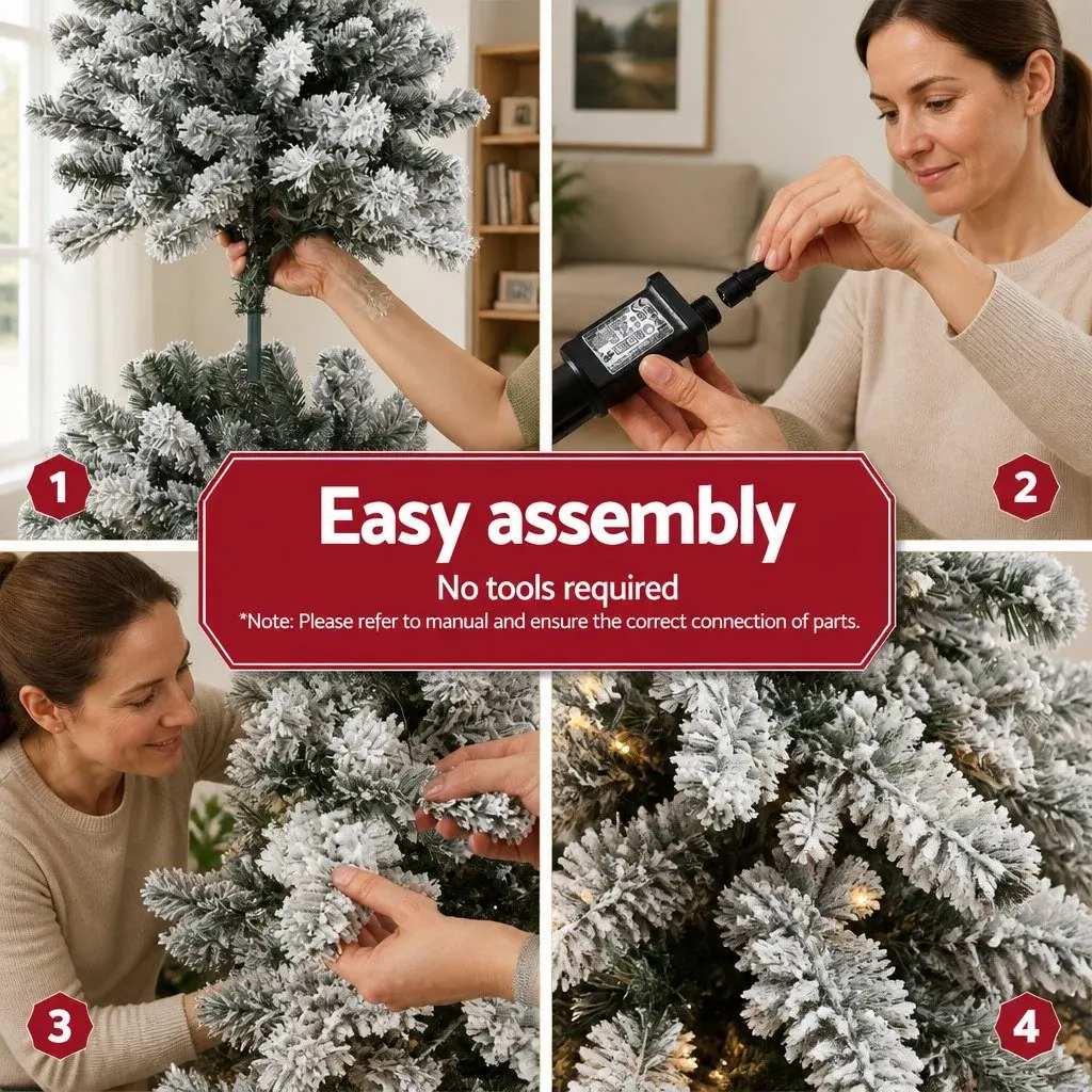 Christmas Tree Snow Flocked Pre-Lit 1.8m Green with 8 Light Modes