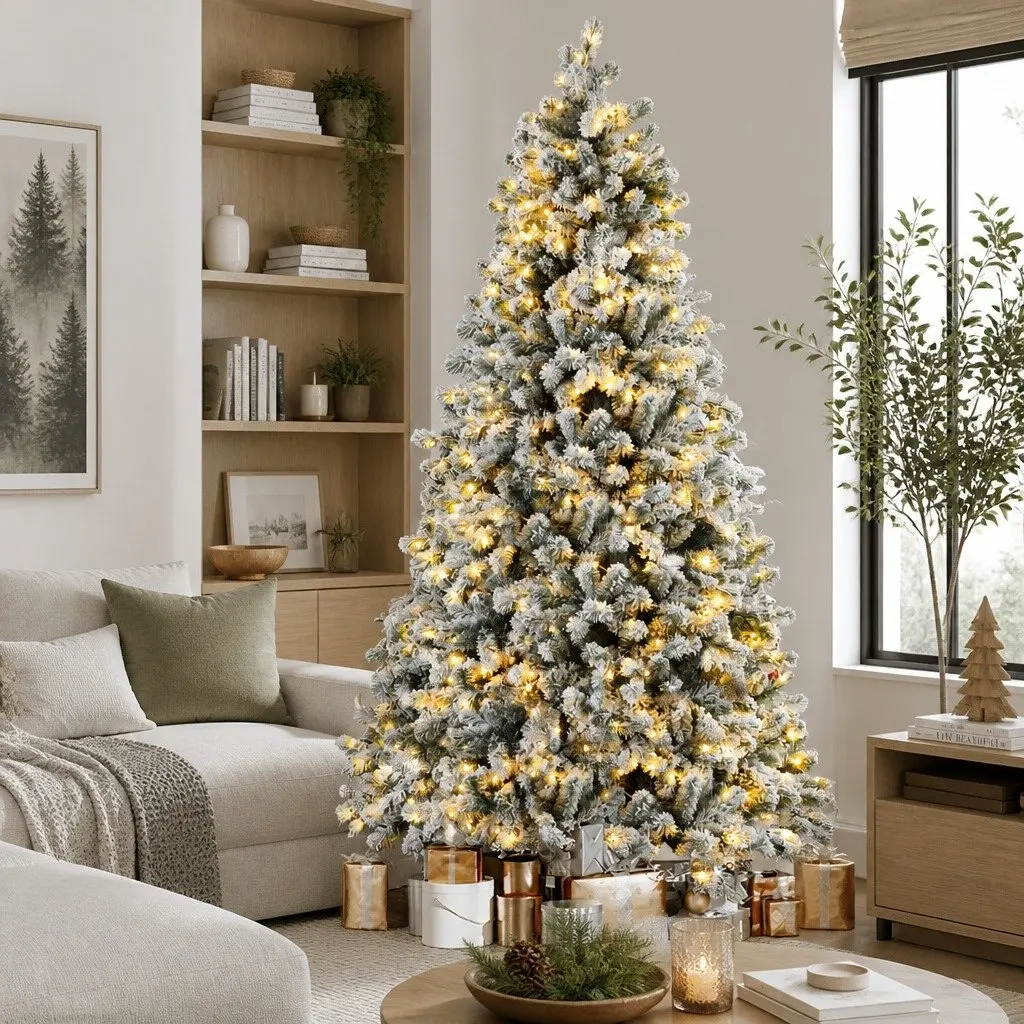 Christmas Tree Snow Flocked Pre-Lit 1.8m Green with 8 Light Modes