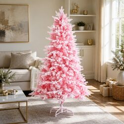 Pink Christmas Tree 6FT Snowy Xmas Decor 810 Tips Snow Flocked Holiday Party