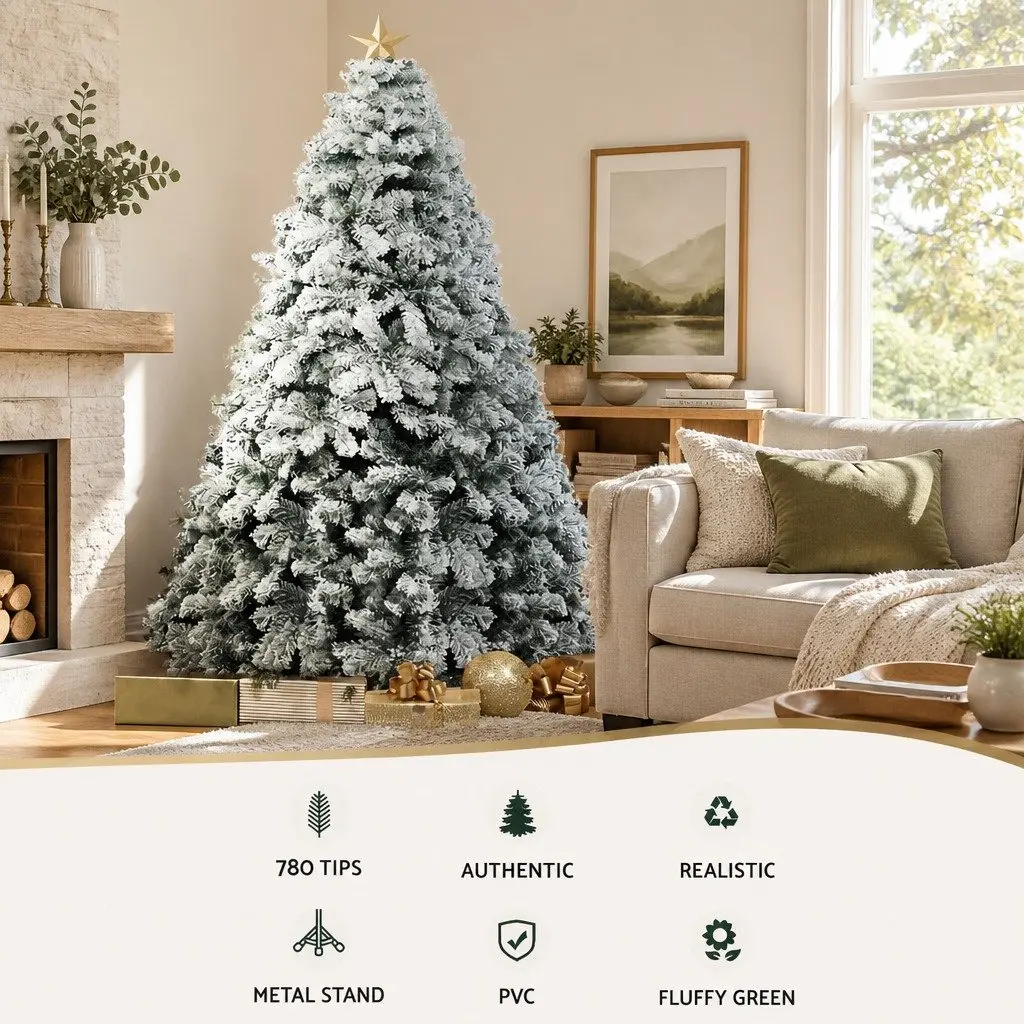 Christmas Tree Snow Flocked Faux 7FT Green White 780 PVC Tips