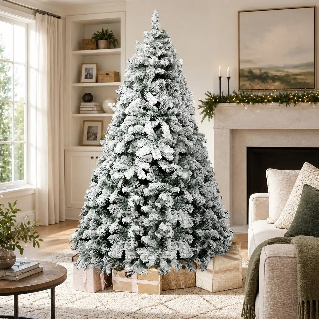 Christmas Tree Snow Flocked Faux 7FT Green White 780 PVC Tips