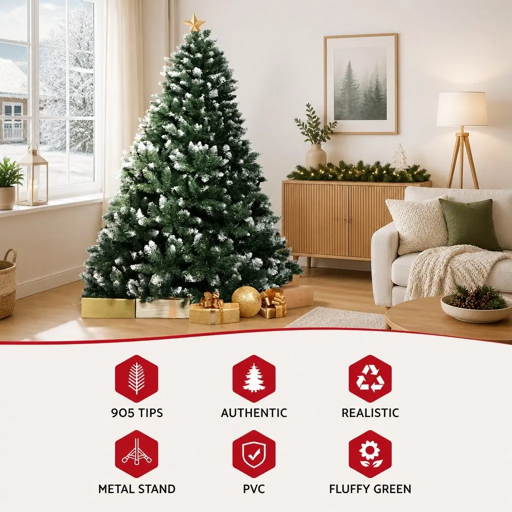 7FT Christmas Tree Snowy Fir 905 PVC Tips Indoor Holiday Decoration