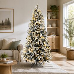Pre-Lit Christmas Tree 2.1m Snow Flocked 500 LED Warm White 8 Light Modes Xmas