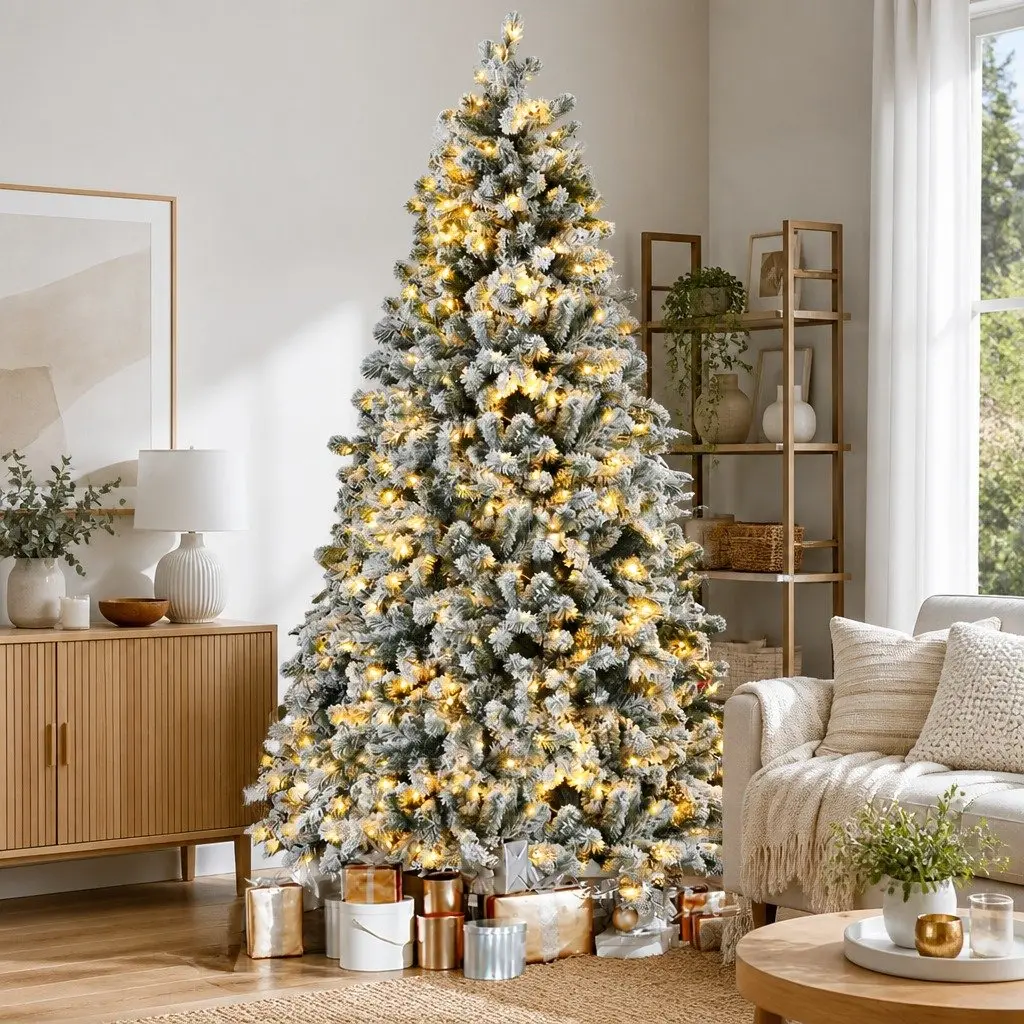 Pre-Lit Christmas Tree Snow Flocked 2.1m with 500 LED Warm White Lights and 8 Light Modes