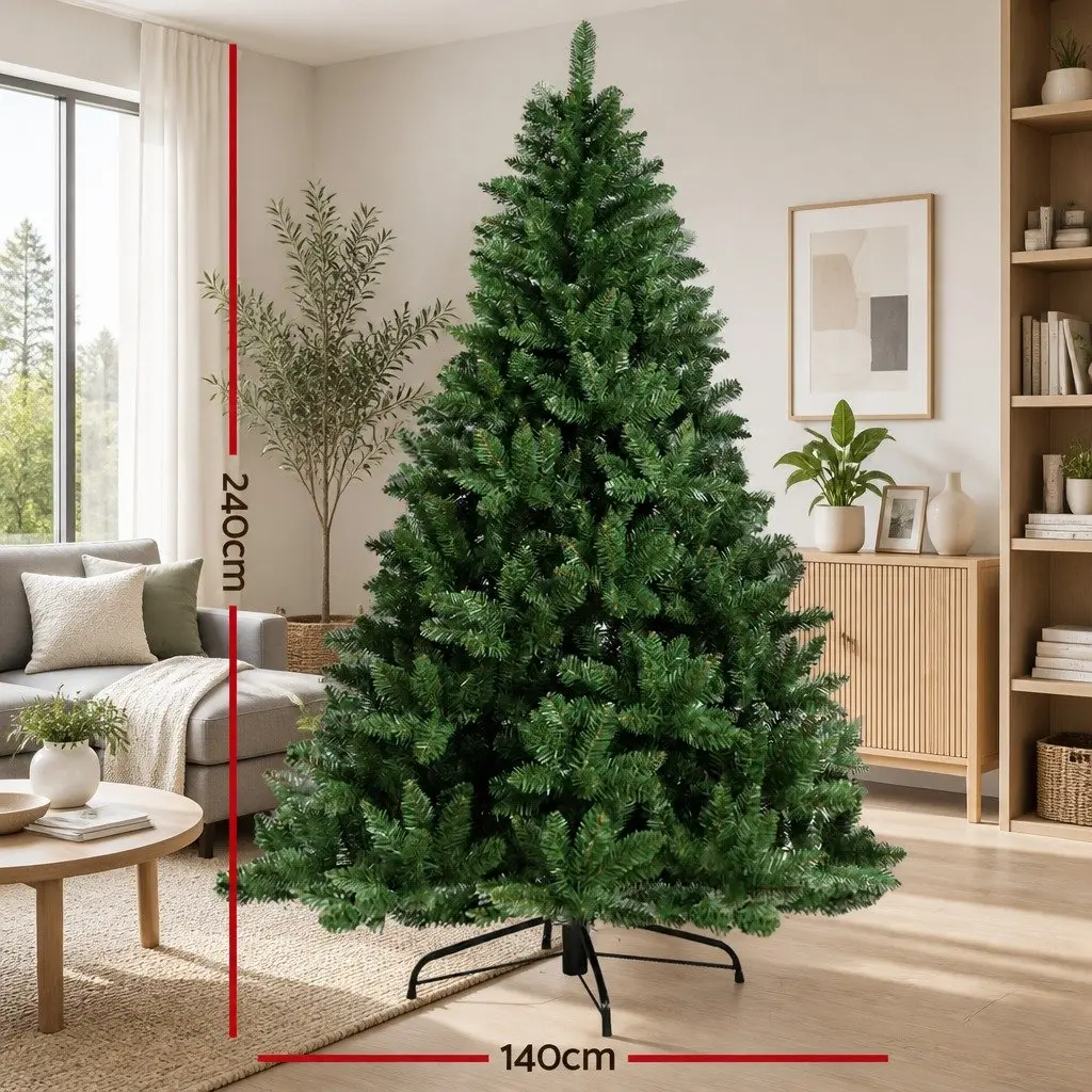 Green Christmas Tree 2.4m Artificial Xmas Tree 1225 Tips Metal Stand Home Decor
