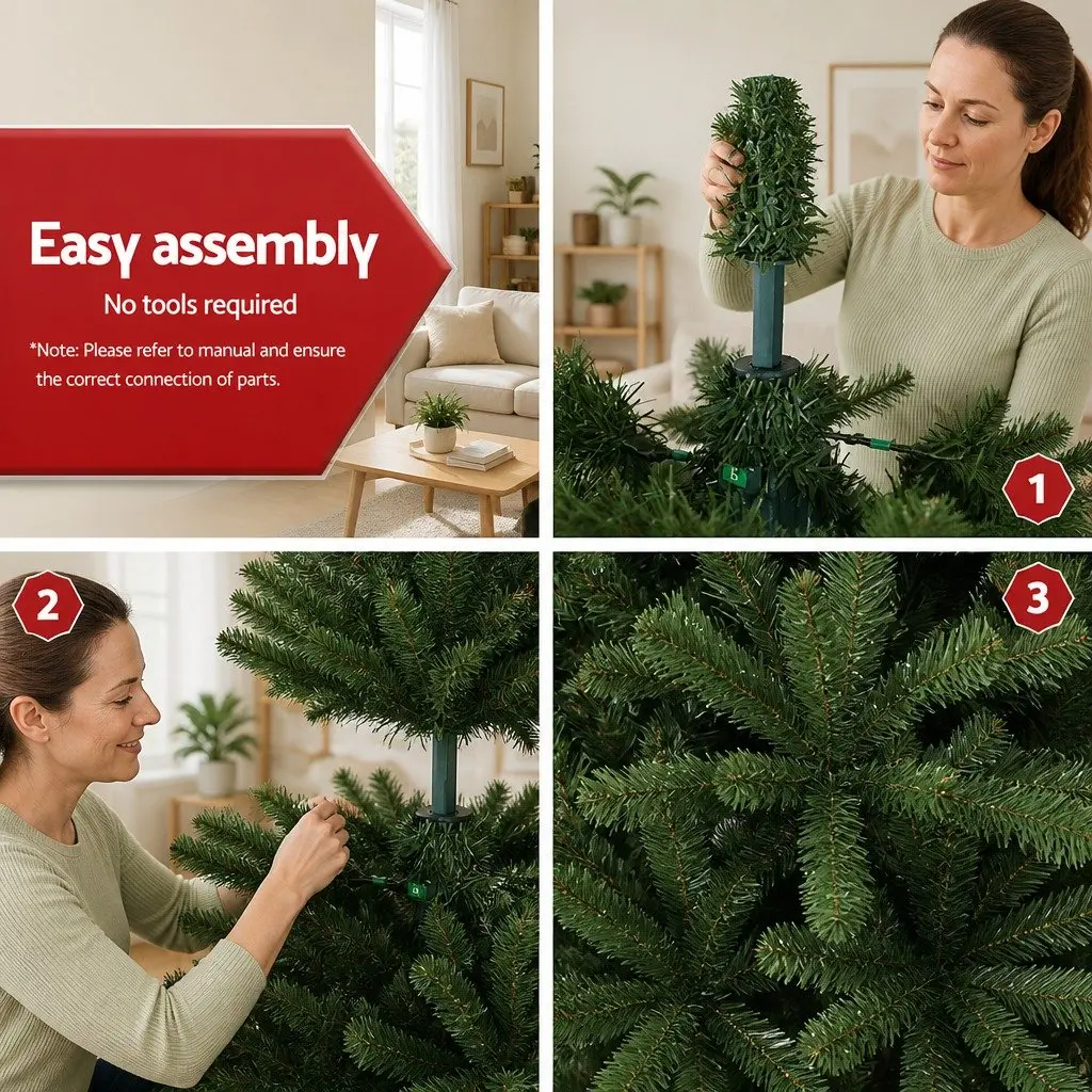 Green Christmas Tree 2.4m Artificial Xmas Tree 1225 Tips Metal Stand Home Decor