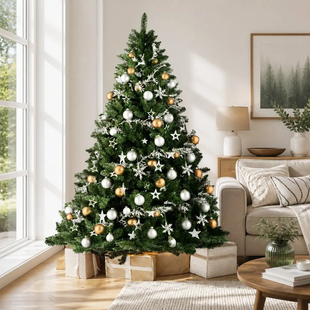 Green Christmas Tree 2.4m Artificial Xmas Tree 1225 Tips Metal Stand Home Decor