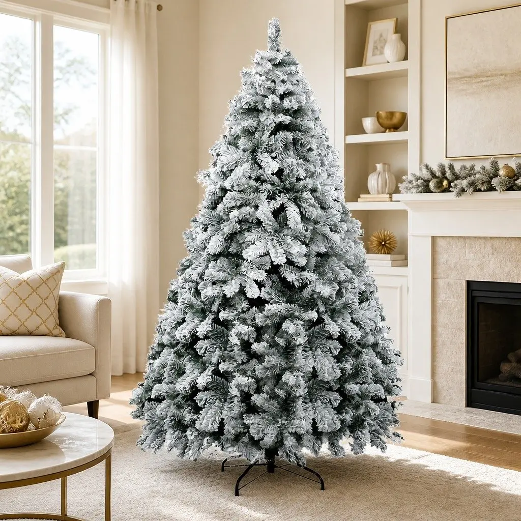 Christmas Tree 2.4m Snow Flocked Xmas Decorations 1165 Tips Green White Faux