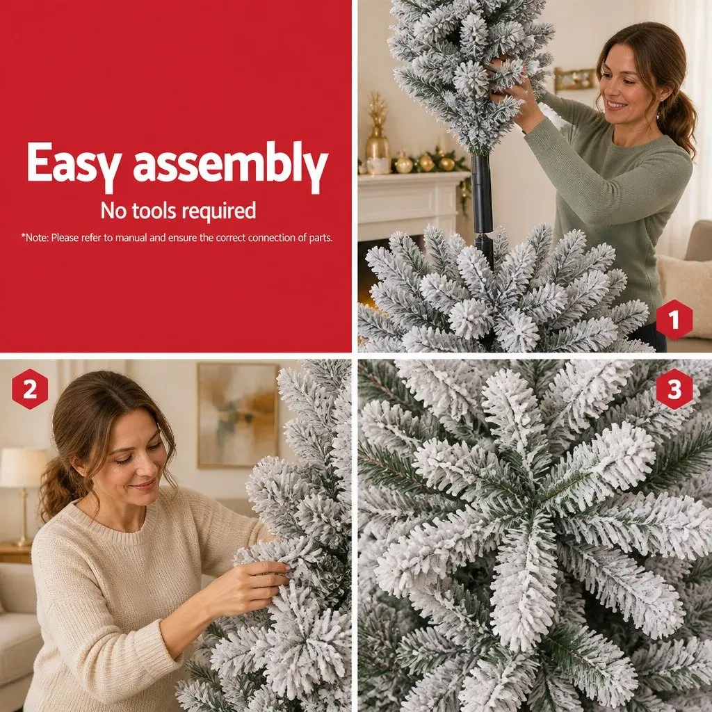 Christmas Tree 2.4m Snow Flocked Xmas Decorations 1165 Tips Green White Faux