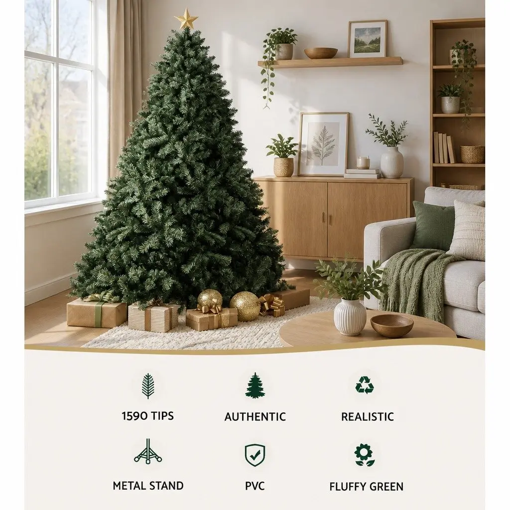 Artificial Christmas Tree Lifelike Green Fir 2.7m 1590 Tips Metal Stand