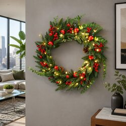 Warm Holiday Cheer with 60cm Pre-lit Christmas Wreath