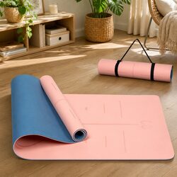 Yoga Mat 183cm Dual-Color Non-Slip Exercise Mat with Alignment Lines Fitness