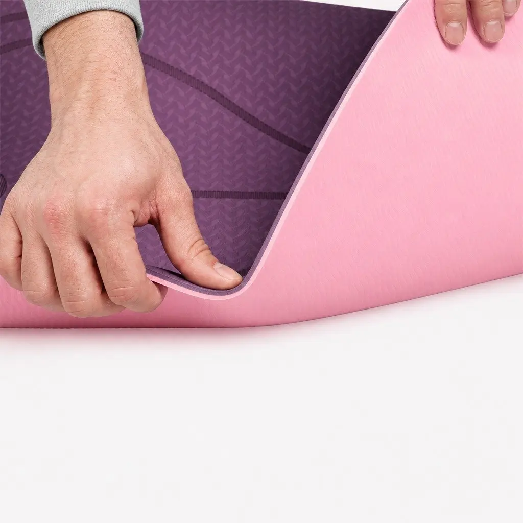 Yoga Mat 6mm Thick Non-Slip with Body Alignment Lines Purple