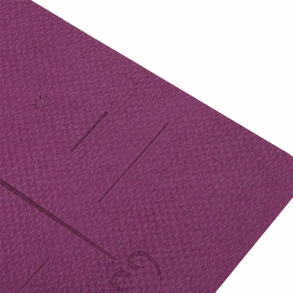 Yoga Mat 6mm Thick Non-Slip with Body Alignment Lines Purple