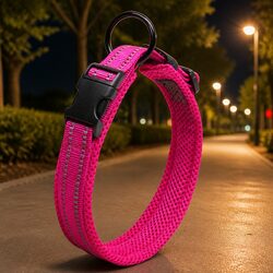 Heavy Duty Reflective Dog Collar with Safety Lock Clip Buckle Stainless Steel O