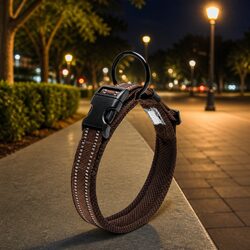 Heavy Duty Reflective Dog Collar Safety Lock Clip Buckle Stainless Steel O Ring
