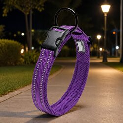 Heavy Duty Reflective Dog Collar Small Purple Safety Lock Clip Secure Leash