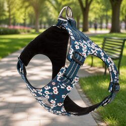 Dog Harness Floral Design Adjustable Straps Lightweight Cotton Reflective Safety
