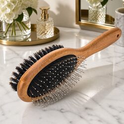 Double Brush Pet Grooming Tool Medium Long Fur Dogs Bamboo Bristle Pin Brush