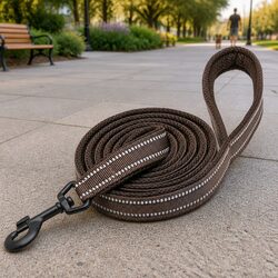 Reflective Nylon Dog Lead 2m XS Brown Pet Walking Leash with Swivel Hook