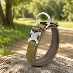 Dog Collar Army Green Large Active Puppy Pet Reflector Secure Lead Attachment