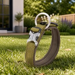 Dog Collar XL Army Green Active Puppy Reflective Lead Attachment O Ring