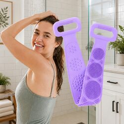 Silicone Back Scrub Strap Exfoliating Body Shower Brush Purple Wash Tool