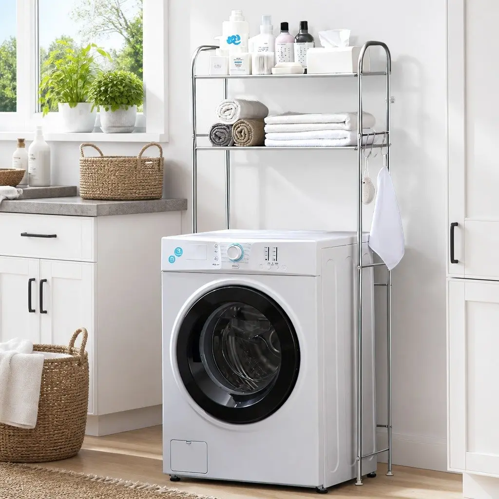 2-Tier Laundry Storage Rack Stainless Steel Organizer 155x48x25cm