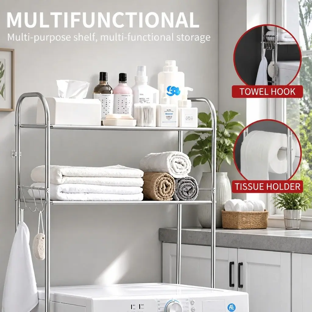 2-Tier Laundry Storage Rack Stainless Steel Organizer 155x48x25cm