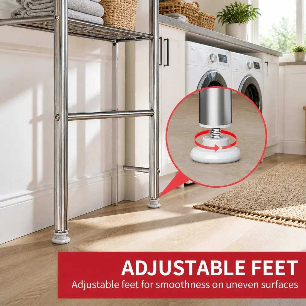 2-Tier Laundry Storage Rack Stainless Steel Organizer 155x48x25cm