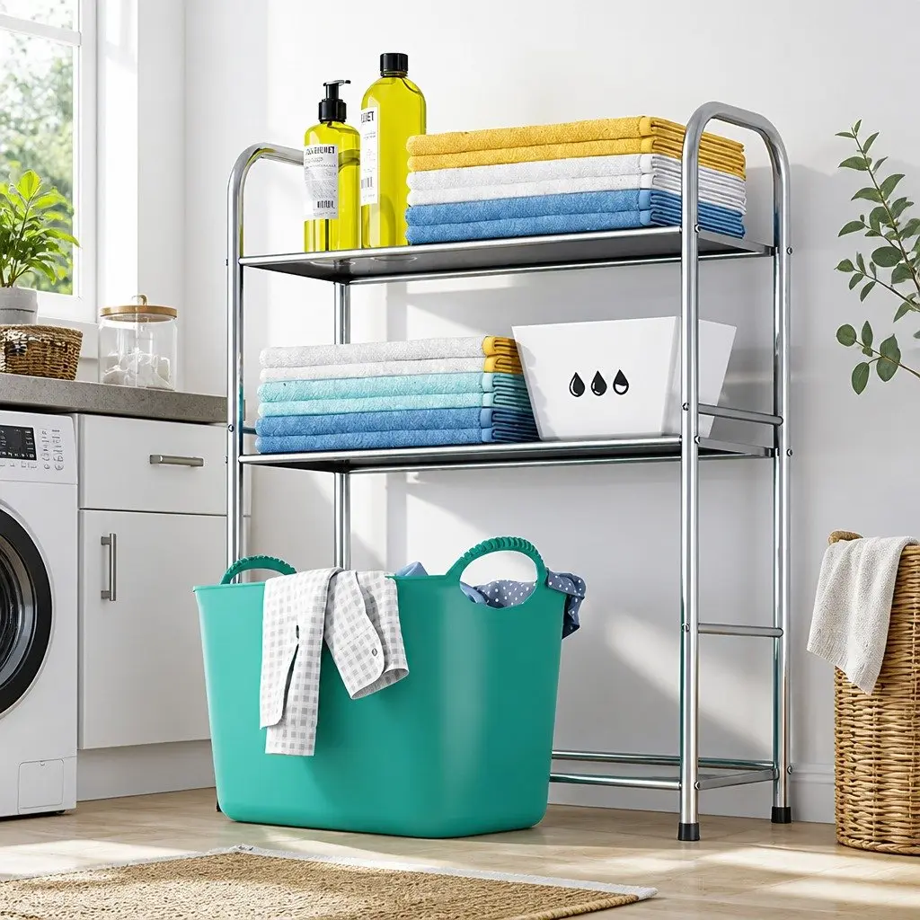 2-Tier Laundry Storage Rack Stainless Steel Organizer 155x48x25cm