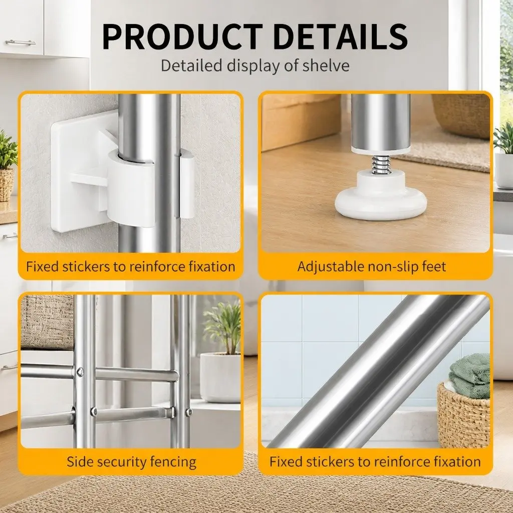 2-Tier Laundry Storage Rack Stainless Steel Organizer 155x48x25cm