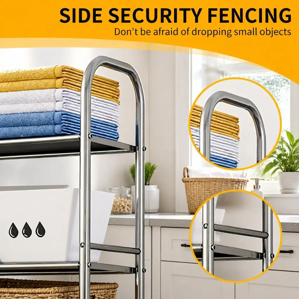 2-Tier Laundry Storage Rack Stainless Steel Organizer 155x48x25cm