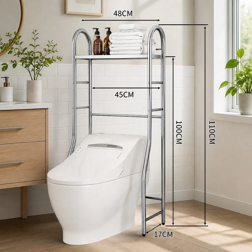 Toilet Storage Shelf Stainless Steel Single Tier 110x48x25cm