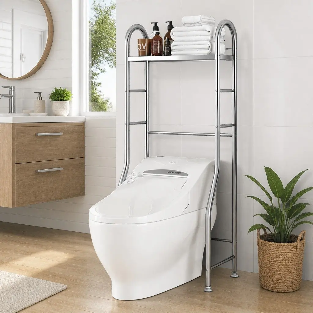 Toilet Storage Shelf Stainless Steel Single Tier 110x48x25cm