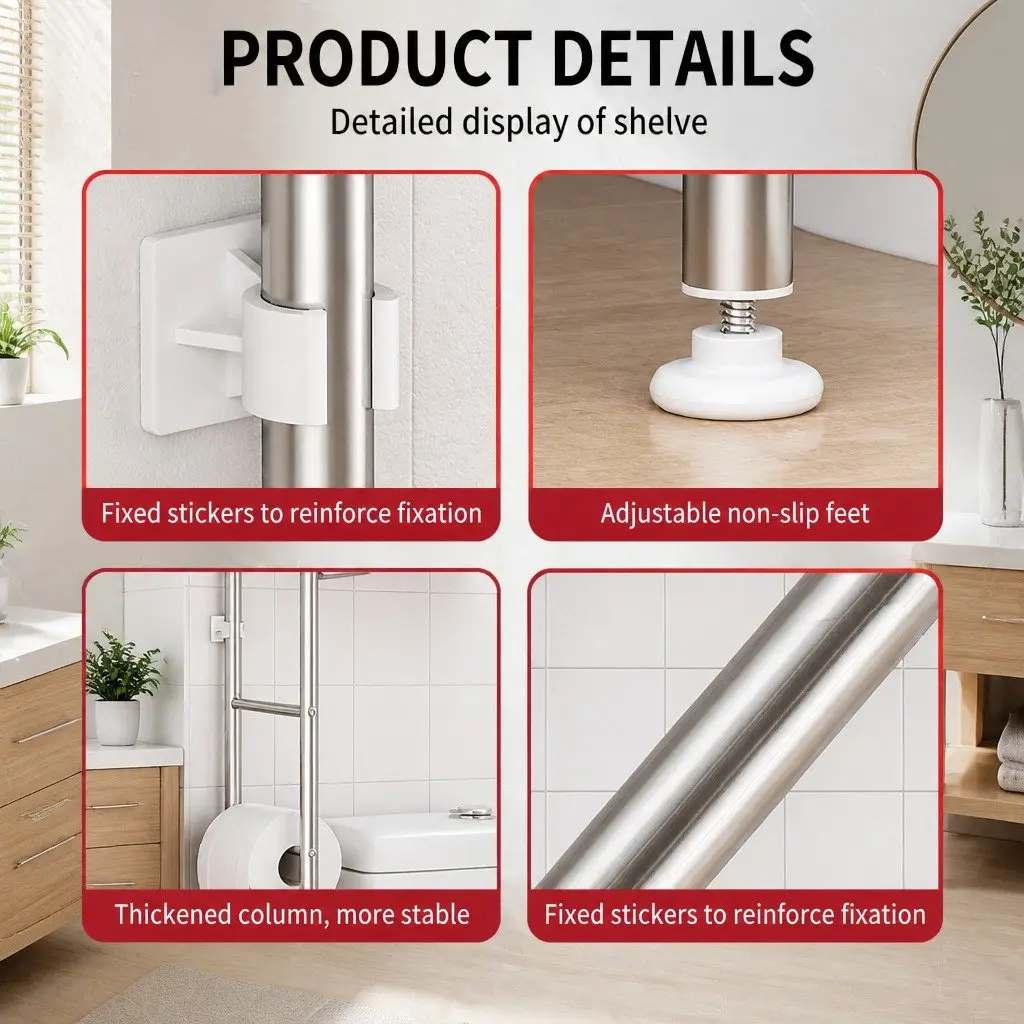 Toilet Storage Shelf Stainless Steel Single Tier 110x48x25cm