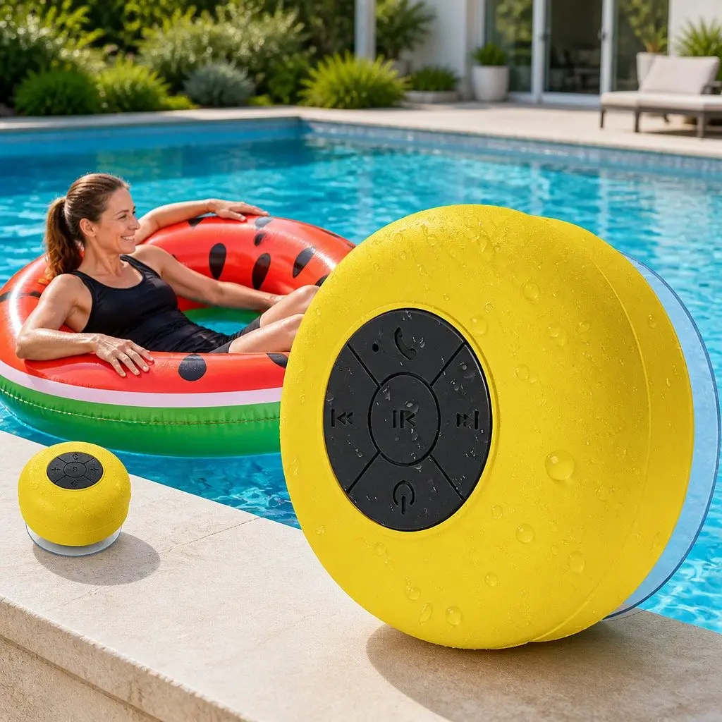Portable Bluetooth Speaker Waterproof Suction Cup Mount Yellow