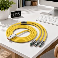 120W Fast Charging Cable Three-In-One Data Line Yellow