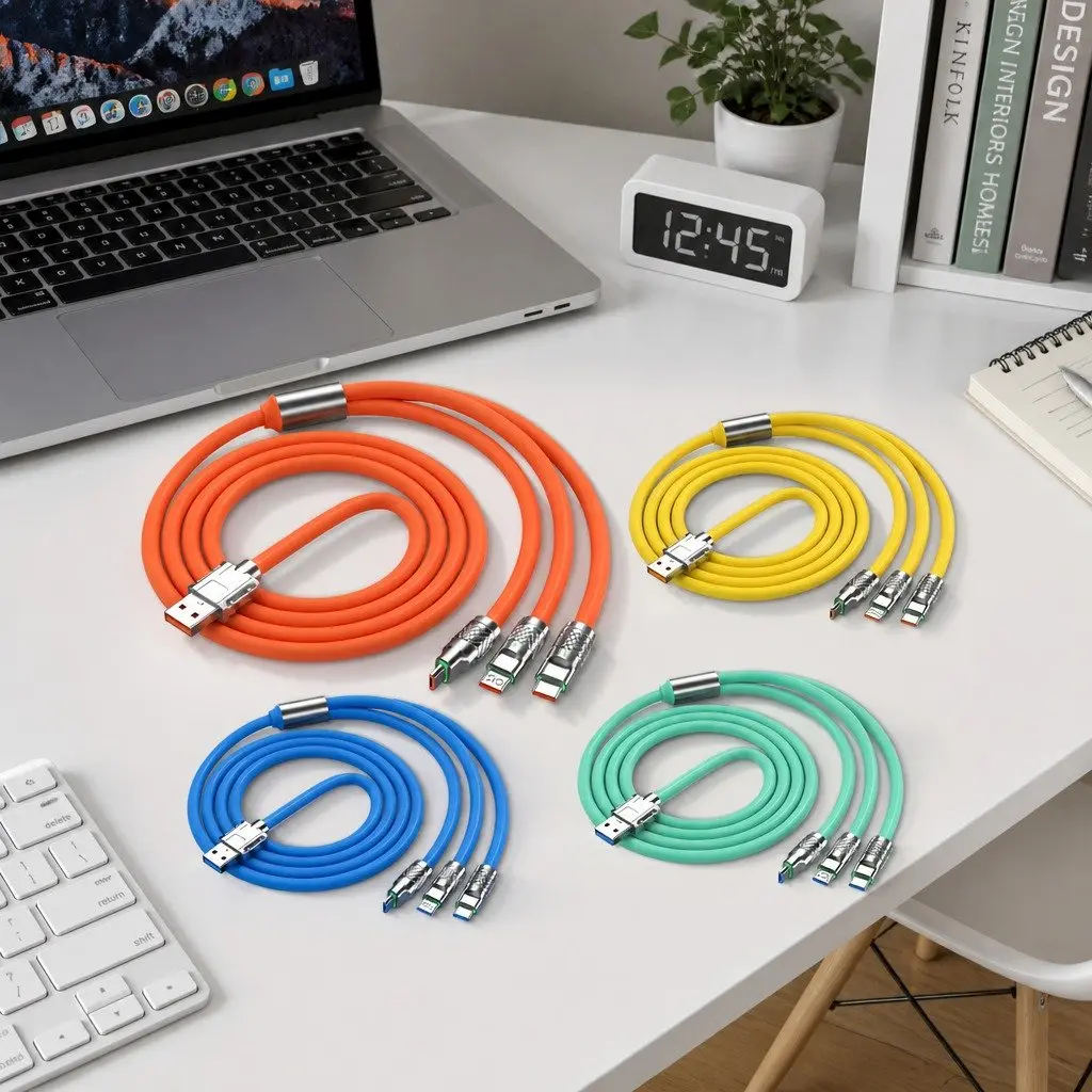 120W Fast Charging Cable Three-In-One Data Line Yellow