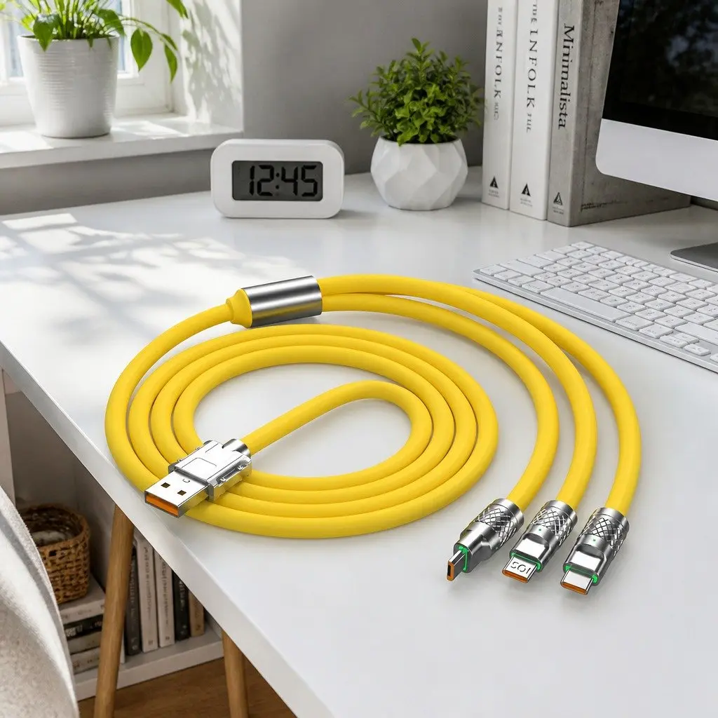 120W Fast Charging Cable Three-In-One Data Line Yellow