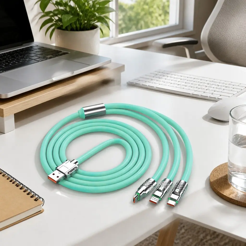 120W Fast Charging Cable 3 in 1 Universal Data Line Green 1.2 Meter