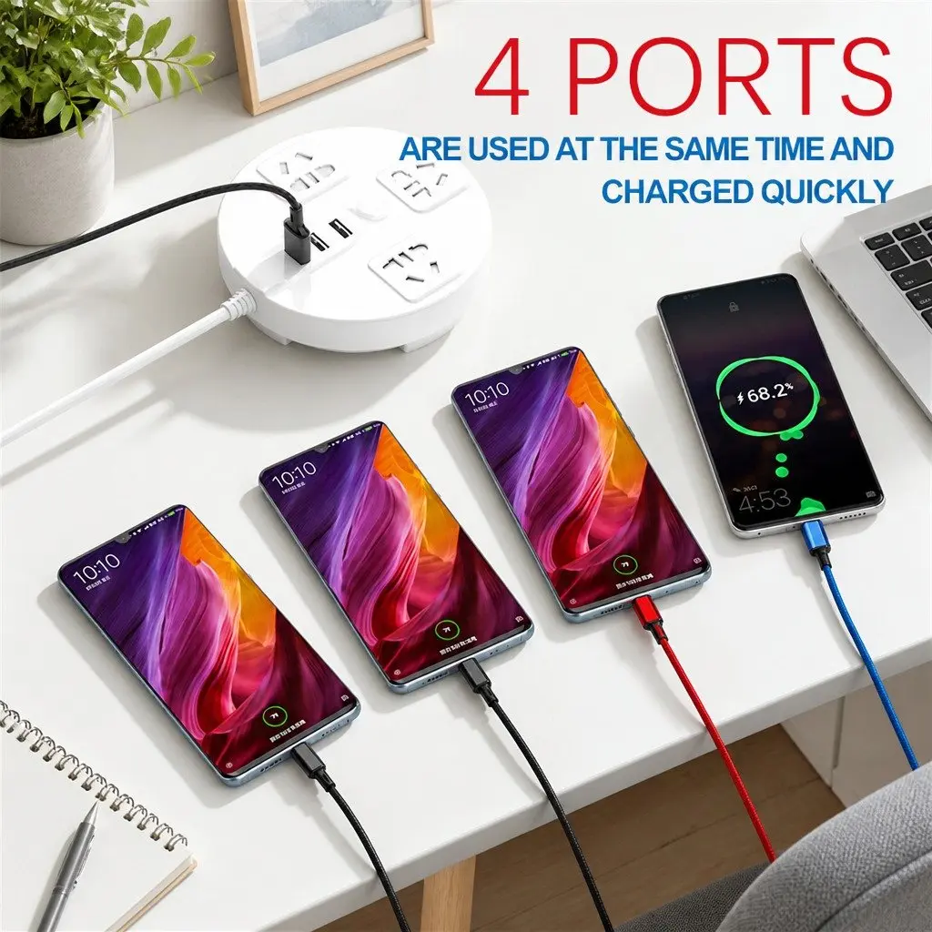 4-in-1 USB Charging Cable Nylon Woven Durable Compact Multi Device Connector