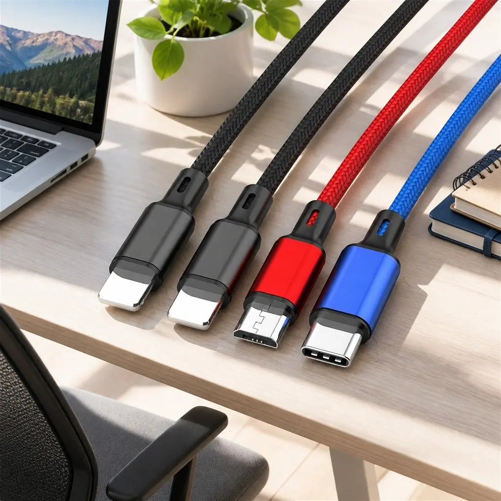 4-in-1 USB Charging Cable Nylon Woven Durable Compact Multi Device Connector