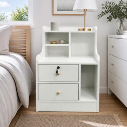 Friendly White Nightstand with Ample Storage Solutions