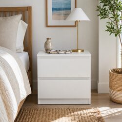 Friendly and Practical Warm White Bedside Table with Storage