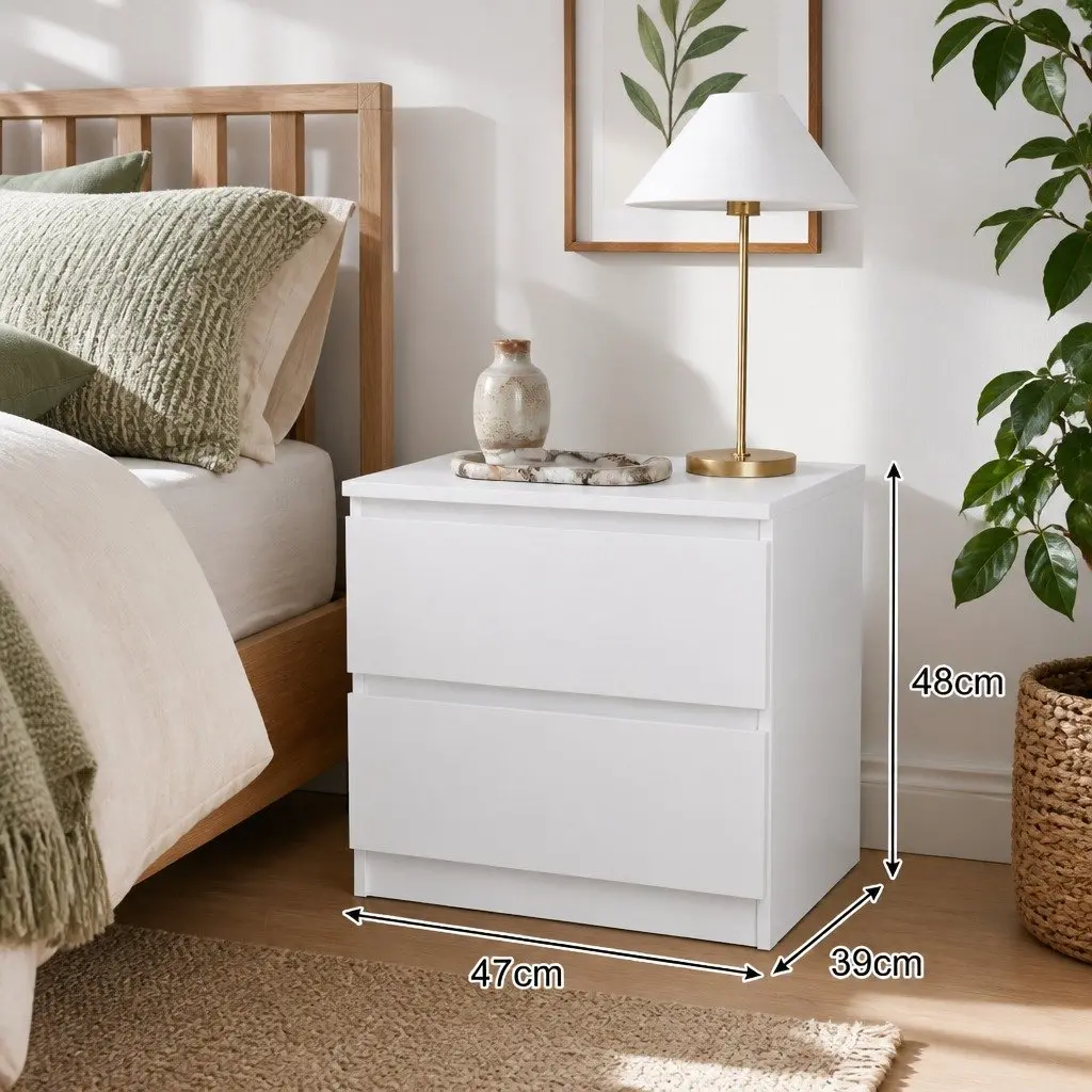 Nightstand Minimalist Warm White with 2 Spacious Drawers 50x40x30 cm