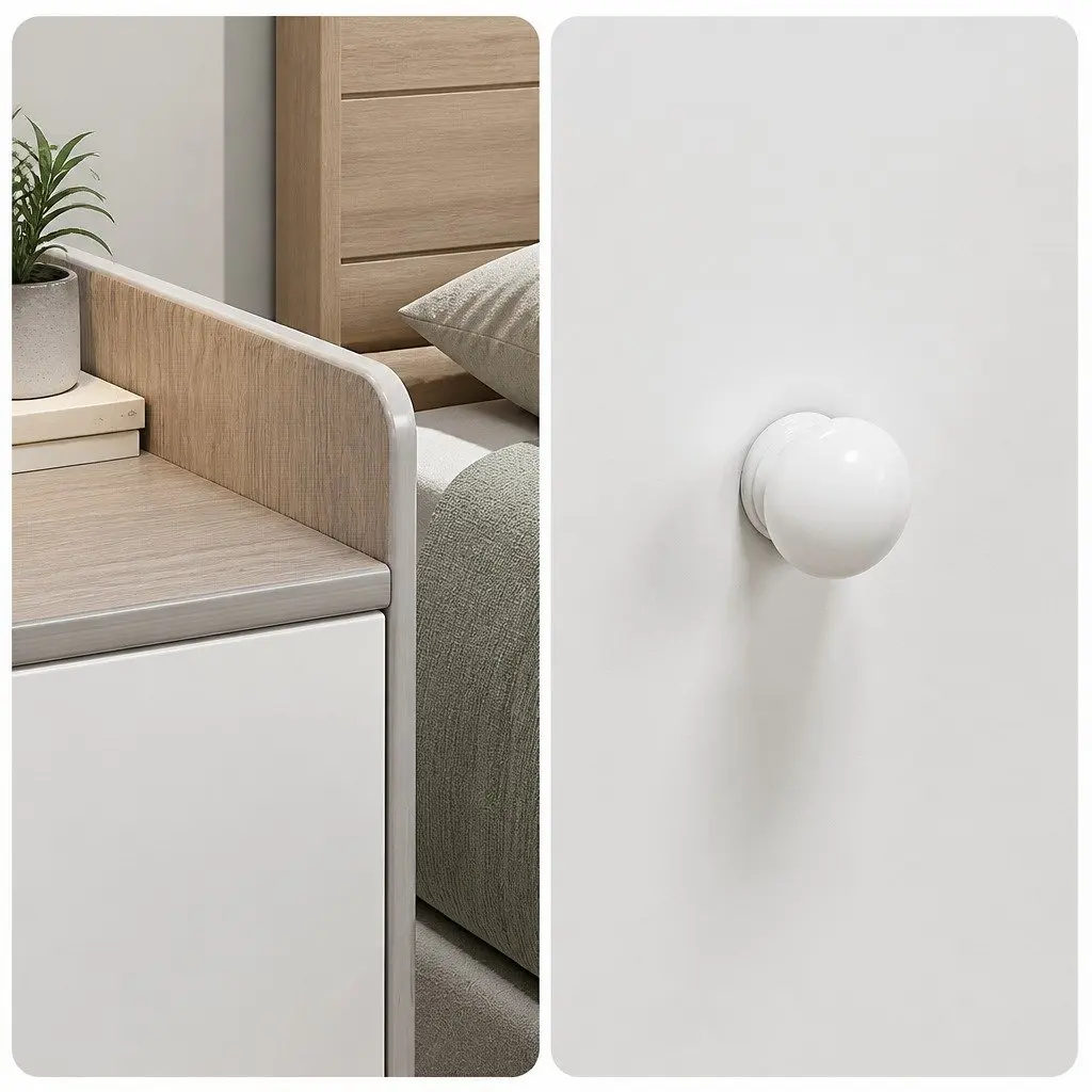 Bedside Table Nordic Style Two-Tone Light Gray White Wooden Drawers 47x39x48 cm
