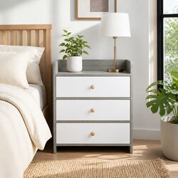 Friendly 3 Drawer Nightstand: Light Gray Wood Finish