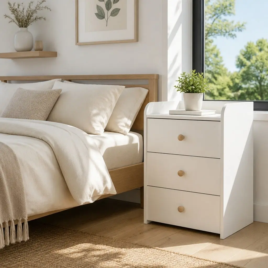 Nightstand with Tray Top and 3 Drawers Warm White 47cm x 59cm